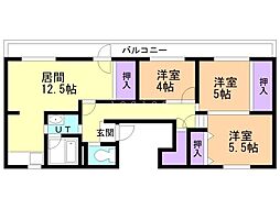 ビレッジハウス大楽毛3号棟 3LDKの間取図画像