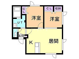 シティハイムロベリア 2LDKの間取図画像