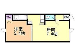 リバーサイドパレス 1DKの間取図画像