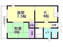 コーポラス丹波 1LDKの間取図画像