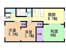 パークハイツクニ2 3DKの間取図画像