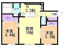 モラーレ 2LDKの間取図画像