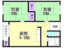まりもハイツ 2DKの間取図画像