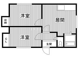 藤ハイツ 2DKの間取図画像