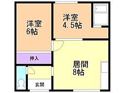 中井マンション 2DKの間取図画像