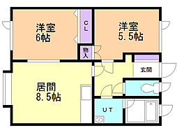 メゾンガディス 2DKの間取図画像