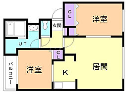 コーポブレーメンD館 2LDKの間取図画像