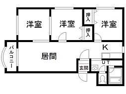 ユーハイムアンソレイエ 3LDKの間取図画像