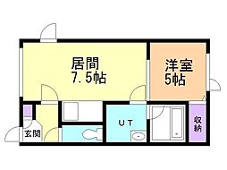 URBANby弥生 1DKの間取図画像