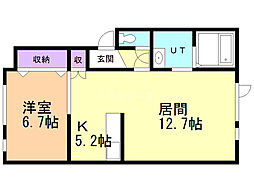 レインボーコートB 1LDKの間取図画像