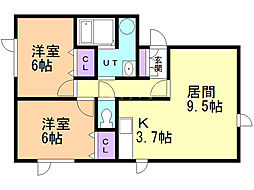 メロディーフォレスト 2LDKの間取図画像