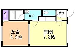 プレジデント浪花 1DKの間取図画像