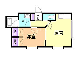 レインボーハイツ 1DKの間取図画像