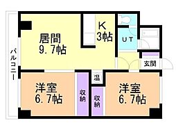 レジデンス黒金 2LDKの間取図画像
