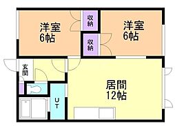 八紘ハイツ2 2LDKの間取図画像