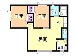 弥生ハイツKUDOUH-2 2LDKの間取図画像