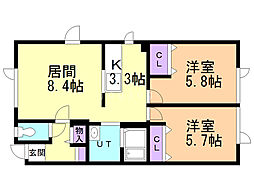 ICE春採 2LDKの間取図画像