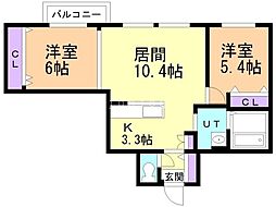 オーバル白金 2LDKの間取図画像