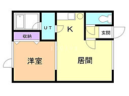 コーポリベラル2 1DKの間取図画像