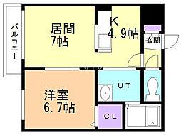 カヴェリ壱番館 1LDKの間取図画像