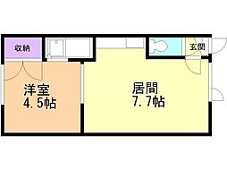 シャルム緑ケ岡 1DKの間取図画像