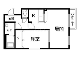 グランドコンフォート愛国東 1LDKの間取図画像