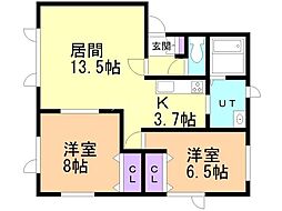 α 2LDKの間取図画像