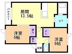 フルールハイツ 2LDKの間取図画像