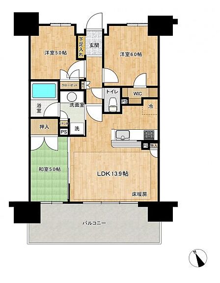 各居室収納付・床暖房完備。LDK隣の和室が便利です。