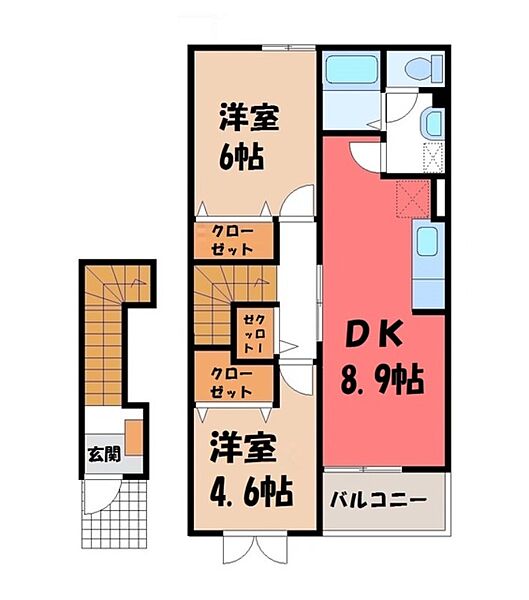 キャッスルレイク V ｜茨城県古河市水海(賃貸アパート2DK・2階・51.67㎡)の写真 その2