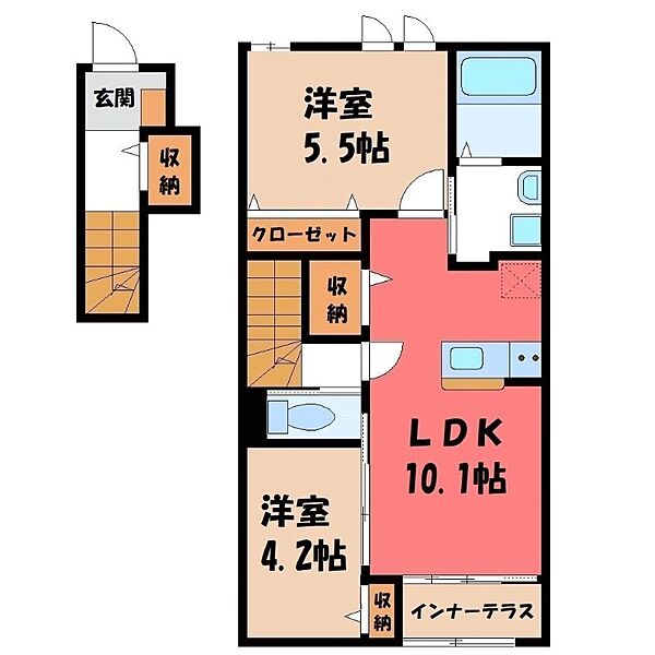 befield II ｜群馬県太田市由良町(賃貸アパート2LDK・2階・55.66㎡)の写真 その2