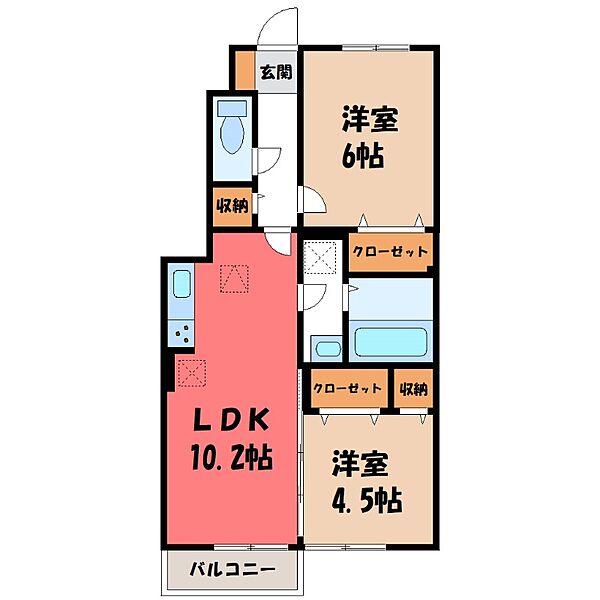 ダイヤモンド A ｜群馬県伊勢崎市宮子町(賃貸アパート2LDK・1階・50.08㎡)の写真 その2