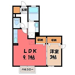 メゾンドシュシュB 1LDKの間取図画像