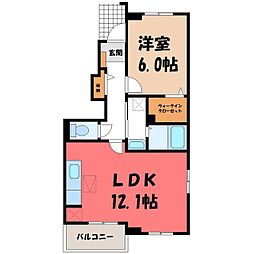 さくらハイツD 1LDKの間取図画像