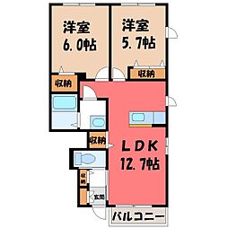 ボヌール2 2LDKの間取図画像