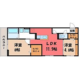 シャトン 2LDKの間取図画像