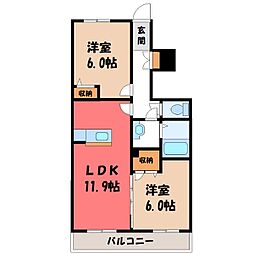 メゾンティエドゥール2 2LDKの間取図画像