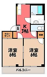 リベラルコーポ不動 2Kの間取図画像