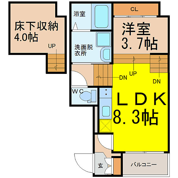 画像2:LDK8.3帖　洋室3.7帖　床下収納4.0帖