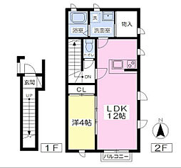 ラ・プランタン 2階1LDKの間取り