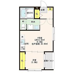 エステミリックス2 1LDKの間取図画像