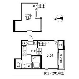 ハーモニーテラス車道 1階1SKの間取り