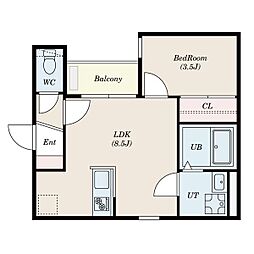 Katze志賀本通南 1LDKの間取図画像