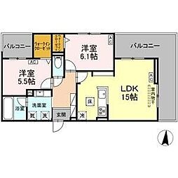 セレスティア檀溪通 2LDKの間取図画像