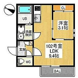 GRANDTIC平安通 1LDKの間取図画像