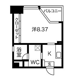 グランデューク代官町 1Kの間取図画像