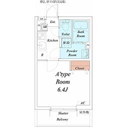 リブリ・千成 1Kの間取図画像