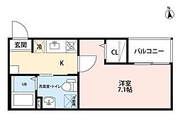 シャンピオナ 1Kの間取図画像