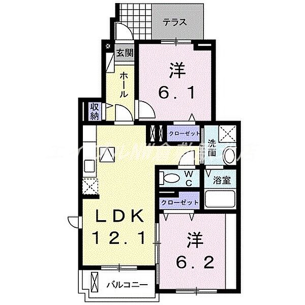 岡山県倉敷市八王寺町(賃貸アパート2LDK・1階・56.53㎡)の写真 その2