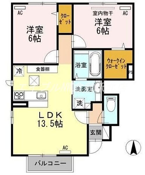 岡山県総社市門田(賃貸アパート2LDK・1階・59.90㎡)の写真 その2